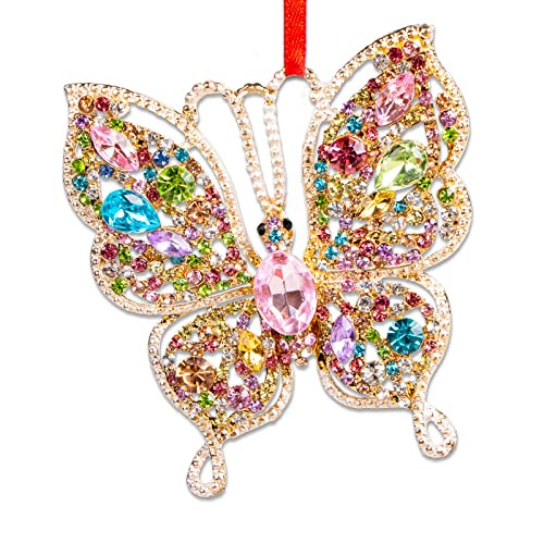 PETCEE Butterfly Christmas Ornaments 2026 - Girly Colorful Metal Butterfly Christmas Tree Decorations for Girls Kids Beautiful Cute Pretty Ornaments Keepsake Gifts for Women Mom Grandma