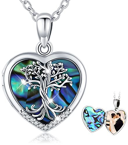 Aniu Ciondolo Portafoto Collana Argento Sterling 925, Ciondolo Albero Della Vita Donna Medaglione Foto Forma di Cuore, Collana con Foto Personalizzata Regali di Gioielli per Donne Ragazze Mamma