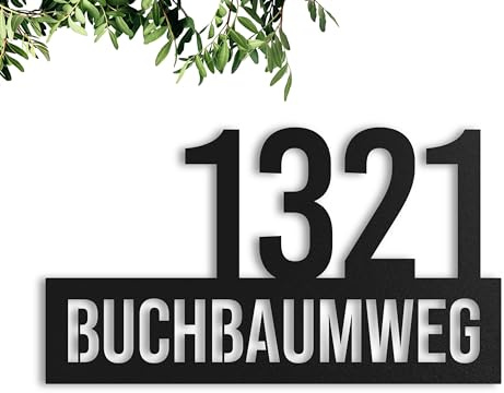 Moderne Metall-Hausnummer – Personalisierbar für Haustür & Außenbereich, Stilvolles Design in Edelstahl oder Anthrazit (Straße mit Nummer)