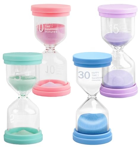 XiXiRan Sanduhren Set für Kinder - 4 Farben, 5/10/15/30 Minuten - Farbige Sanduhr für Klassenzimmer, Küche, Zuhause, Büro Dekoration (4 Stück)
