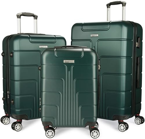 Brubaker Set di Valigie Dure Miami - Valigie Espandibili con Chiusura a Combinazione, 4 Ruote e Maniglie per il Trasporto - 3 Pezzi con Bagaglio a Mano - Valigia Trolley ABS (M, L, XL - Verde Scuro)