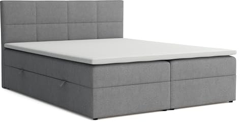 Boxspringbett 160x200 mit Bettkasten, Betty Doppelbett Grau Velourstoff | Bett 160x200, Doppelbett mit Topper (2 cm) für extra Liegekomfort