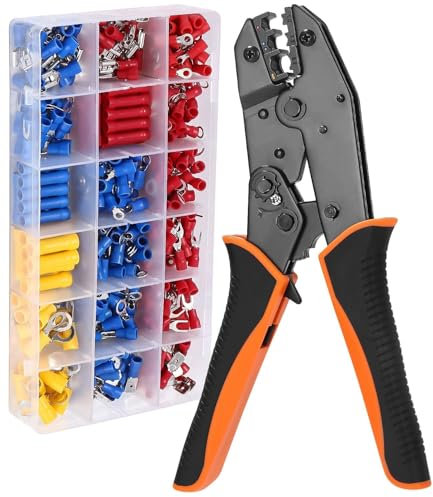 Crimpzange für 0,5-6mm², Crimping Pliers Kabelschuhe Setmit 400 Stück Kabelschuhen Crimpzange für Zange Haushaltsgeräte Verbindung, Fahrzeug Schaltung Wartung Orange-schwarz