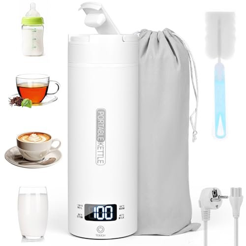 Dreamhigh® Hervidor Eléctrico Pequeño de Viaje, 450ml Calentador de Agua Portatil, 300W Pava Electrica Control Temperatura (45℃/ 55℃/ 80℃/ 100℃), Tetera Electrica para Té, Café y Leche (220V)