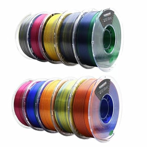 YUANEANG Filament PLA pour imprimante 3D, lot de filament PLA bicolore, bobine de 10 kg (22 lbs), PLA soie 1,75 mm, précision dimensionnelle +/- 0,03 mm, 10 couleurs bicolores différentes