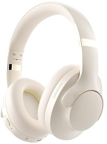 Active Noise Cancelling Headphones with Microphone-100H Playtime, Headphones Wireless with Deep Stereo Sound, Foldable Comfort, Bluetooth Headphones Wireless for Travel, Work or Commute, Beige