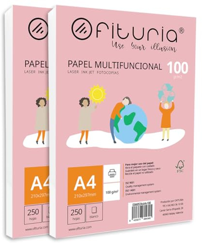 Risma di carta A4 de 100gr con 500 fogli bianchi, carta per stampante multifunzionale ideale per uso scolastico e ambienti lavorativi. Perfetta per stampanti laser, iniezione o fotocopiatr – Ofituria
