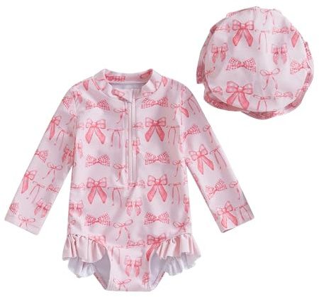 Generisch Uv Badebekleidung Baby Badeanzug Mit Sonnenhut UPF 50+ Badebekleidung Für Baby Uv Schwimmanzug Mädchen Baby Neoprenanzug Baby Schwimmanzug Badeanzug Mädchen Swimsuit Badekleider