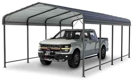 ChenYuNiu Ice Fishing Tent Metal Carport 12'x20' Heavy Duty, Outdoor Garage Car Shelter Shade with Galvanized Metal Roof for Car and Boats Shelters