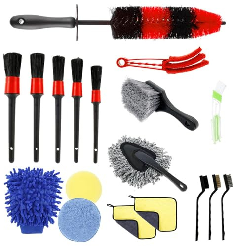Zephyrix 18Pcs Interior Car Detailing Kit, Car Washing Kit with Microfibre Cleaning Cloth, Car Wash Mitt and Brushes Set, for Cleaning Wheels, Interior, Leather, Dashboard, Vents