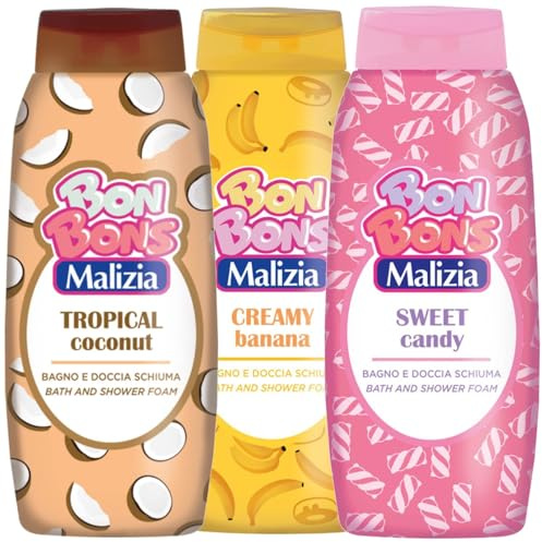 Malizia Tropical Coconut Schaumbad – frischer und exotischer Kokosduft – sanfte und cremige Formel – weiche und feuchtigkeitsspendende Haut – Familiengröße 500 ml (Cocco-Banana-Sweet Candy)