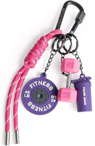 Vesavifaka Llavero de Pesas y Accesorios de Bolsa, Encantos para Mujer y Hombre Fitness, Mini Accesorios para Llaves de Coche para Gimnasio