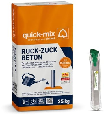 DEKO IM TREND Ruck-Zuck Beton 25 kg inkl. Sacköffner | Schnellerhärtender Beton | Montagebeton für Zaunpfähle & Fundamente | Erhärtet in 5 Min | Körnung 0-8 mm | Grau | Innen & Außen