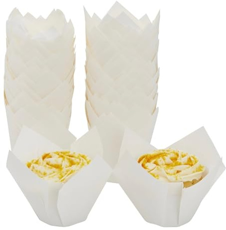 Juvale Cupcake Liners Tulip 100-Piece - Bulk Decorative Paper Cupcake And Muffin Baking Cups For Weddings, Birthdays, Baby Showers, White
