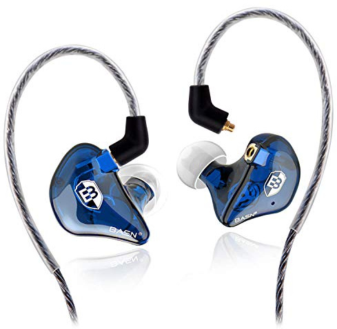 BASN High-Definition in Ear Monitor Headphones for Musicians with Detachable MMCX Earbuds; Dual Dynamic Drivers and Noise-Isolating (Blue)