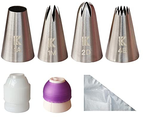 Large Piping Nozzle Set Stainless Steel Tips for Baking and Cake Cupcake Cookie Decorating Icing nozzles for cakes 2D 1M 4B 1A Drop Flower Stars Shells Swirls Coupler