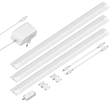 ledscom.de LED Unterbau-Leuchte SIRIS weiß matt mit Touch-Dimmer, flach, je 50cm, je 655lm, weiß, 3er Set