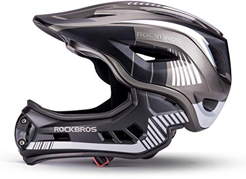 ROCKBROS Kinderhelm Integriert Fahrradhelm Kinder Jugend Fullface Helm mit Abnehmbarem Kinnschutz BMX MTB Downhill Helm M 54-57cm Titan