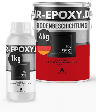 Mr. Epoxy Epoxidharz Bodenbeschichtung (5 kg, RAL 3020 Verkehrsrot) - 2K Betonfarbe für Garagen, Keller & Werkstatt Boden - Flüssigkunststoff Epoxid Grundierung und Bodenversiegelung