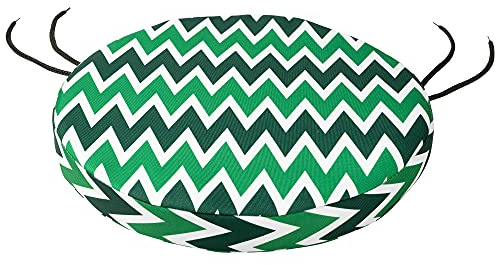 SOFTILLO Round Bistro Circular Chair Cushion with Seat Ties – 35cm, Indoor and Outdoor Furniture Seating, Water-Resistant Polyester, Patio, Kitchen Dining, Lawn & Garden - Zig Zag Green