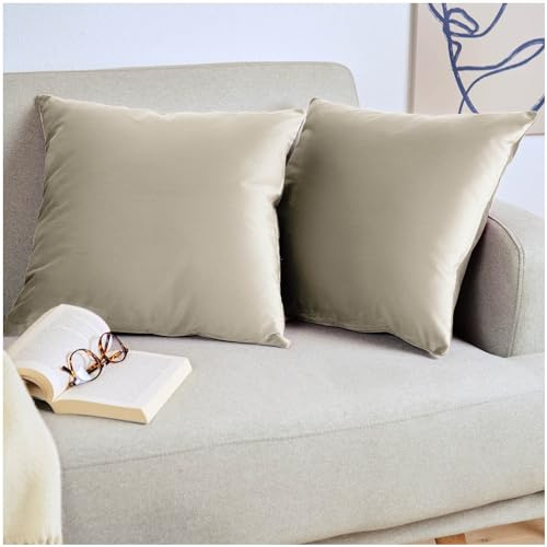 Blumtal 2er Set Kissenbezug 50x50 cm Taupe - dekorativer Samt Kissenbezug mit verstecktem Reißverschluss, Kissenhülle für Zierkissen Deko-Kissen Polster Sofakissen & Couchkissen, waschbar
