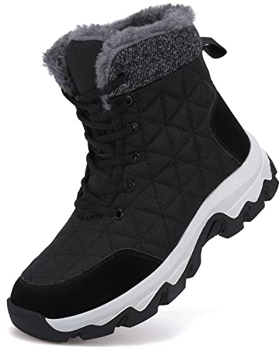 Dhinash Stivali da Neve Donna Stivaletti Uomo Stivali Invernali Impermeabile Stivali da Escursionismo Antiscivolo Caldo Pelliccia Foderati Scarpe da Neve Nero Bianco 38EU