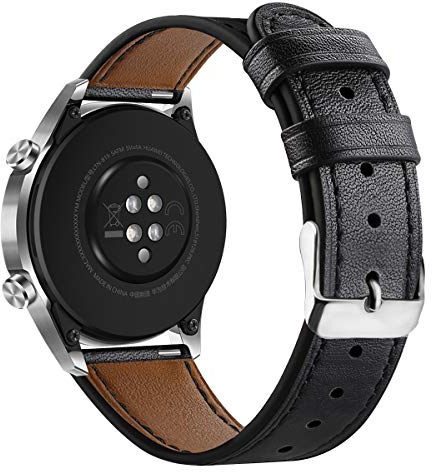 Eono Leder Uhrenarmbänder 22mm, Lederarmband Ersatzband Armband mit Schnellverschluss für Herren Damen Armbanduhr 18mm 20mm 22mm, Schwarz