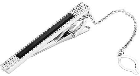 Stfery Krawattennadel 6CM, Krawattennadel Damen Edelstahl Rechteck Krawattenklammer Silber Schwarz Tie Clip Schmuck Geschenke