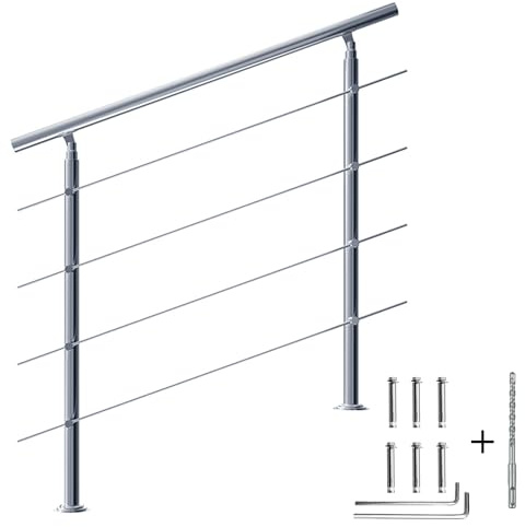 CAVATINY Edelstahl Handlauf Geländer für Treppen Brüstung Balkon mit 4 Querstreben - Innen und Außen Handlauf Geländer Treppengeländer Edelstahl Brüstung Balkon (150CM, 4 Querstreben)