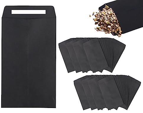 KAPSING 100 st svarta små självhäftande kraftpapperspåsar fröpåsar minipåsar för frön, löner, mynt (10 x 6 cm/3,9 x 2,4 tum)
