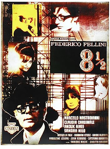 KUSTOM ART Poster da Parete Serie Locandine Film Famosi (8½) Senza Cornice Fellini (Mastroianni). Stampa Artistica su Carta Patinata 40x30 cm