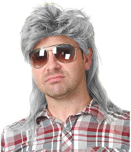 Beweig Perruque Homme 80's Mulet Gris, Syntétique, Taille Moyenne, Rétro, Cosplay Halloween