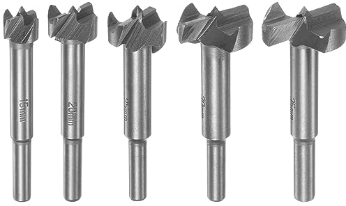 HARFINGTON 5pcs Forstner Bit Set 15mm-35mm Dia. Round Shank High Speed Steel Metric Forstner Drill Bits for Wood, Flat Wing Woodworking Hinge Drilling Tool Kits for Wood Plastic Plywood
