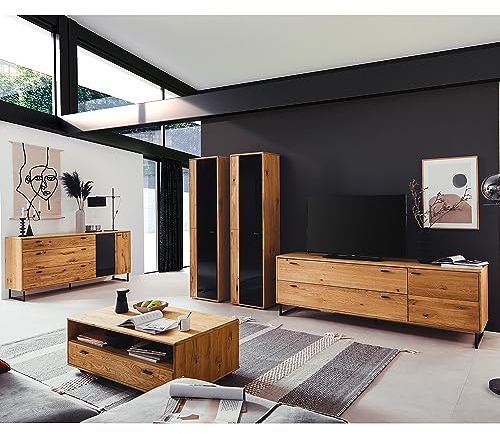 Lomadox Wohnwand Wohnzimmermöbel Set braun 5-teilig Wildeiche Teilmassiv | 1 Sideboard, 2 Vitrinen, 1 TV-Lowboard, 1 Couchtisch