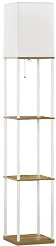 HOMCOM Lampada da terra in legno dal design moderno, lampada da terra per soggiorno con 3 ripiani, lampada da terra con attacco E27 (lampadina non inclusa), luce decorativa per camera da letto
