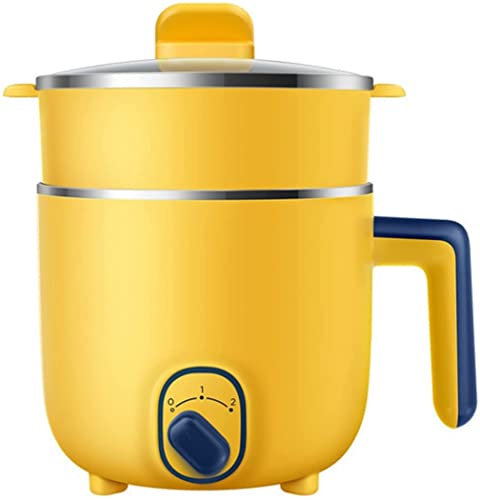 SilteD Mini Olla Arrocera Eléctrica De 1,2 L Multifuncional Olla Caliente De 2 Capas Máquina De Cocción Al Vapor Interior De Acero Inoxidable,Amarillo