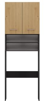 VBChome Waschmaschinenschrank 64 x 30 x 180 cm Eiche Artisan - Antrazit 2 Türen mit 2 Facher Hochschrank Badschrank Regal über der Waschmaschine Badezimmer Praktisch Waschmaschinenüberbau