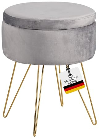 ALBATROS Hocker mit Stauraum Cannes – Sitzhocker mit Stauraum, Modernes Design, Edler Samt-Bezug – Sitztruhe oder Sitzbank mit Stauraum – optimal als Fußhocker oder Hocker Schminktisch, Grau