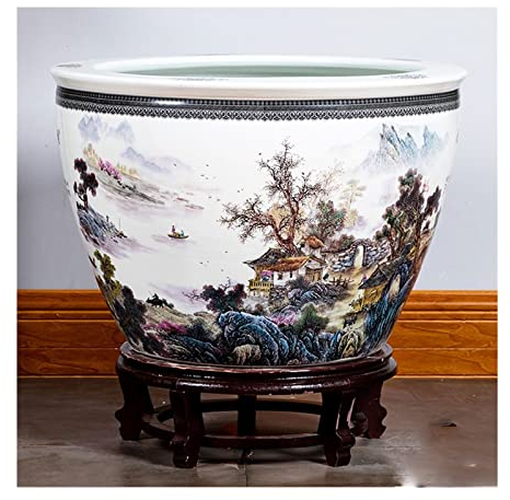 FEELIN Aquarium Fish Tank Style Chinois en Céramique Bol De Poisson Rouge en Plein Air Tortue Grand Réservoir d'eau Salon Poisson Culture Réservoir D'ornement (Color : D, Size : 42cm)