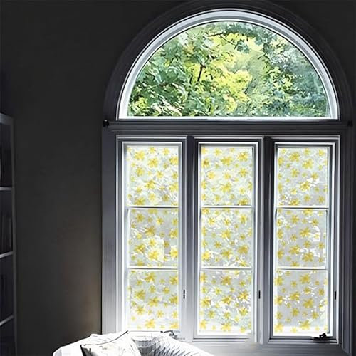 Sichtschutzfolie 3D Fensterfolie Glasdekorfolie PVC für Badezimmer Kinderzimmer Küche,Schlafzimmer Wohnzimmer Esszimmer Büro Hotels Klassenzimmer 44.5cmx300cm Gelbe Blume