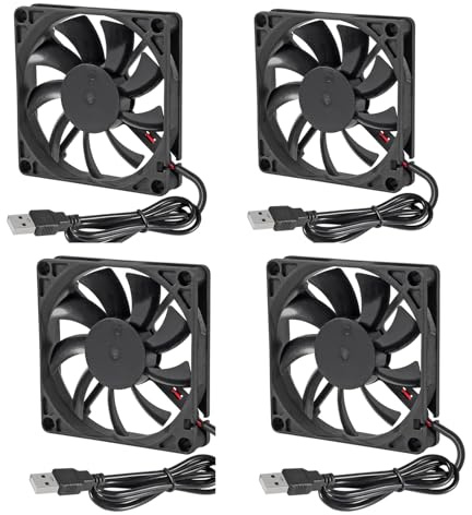 AITRIP Lot de 4 ventilateurs USB 80 mm 5 V Brushless 8015 80 x 80 x 15 mm pour le refroidissement de PC DIY Boîtier d'imprimante 3D