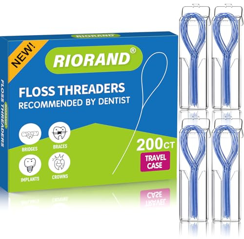 RioRand Floss Threaders, Essential Tool for Maintaining Oral Health with Braces, Bridges, and Implants 200Count (Pack of 4)