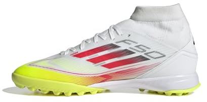 adidas Women's F50 League Mid Football Boots Turf Women, Cloud White/Lucid Red/Solar Yellow, 6.5 UK