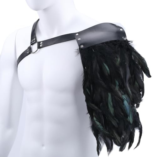 GORGECRAFT Leder-Feder-Schulterpanzer Mittelalterlicher Einzelner Schulterschutz Verstellbarer Retro-Steampunk-Brustgurt Aus PU-Leder Rüstung Kostümzubehör Für Halloween-Party Krieger Cosplay