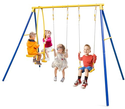 Maxmass 2-in-1 Kids Metal Swing Set with Adjustable Swing and Glider for Backyard Garden Playground