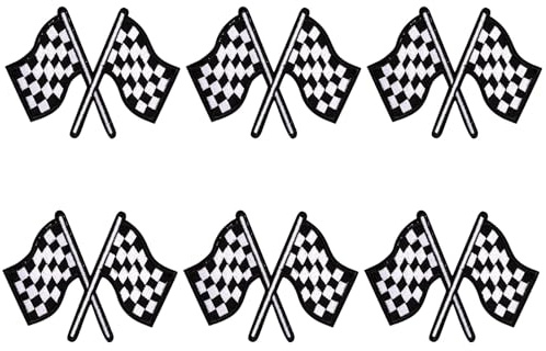6st Aufnäher mit Karierter Rennflagge, Aufnäher zum Aufbügeln Schwarz und Weiß Bestickte Aufnäher Ziellinienflagge Racing Patches für Kleidung Hüte Rucksäcke Hosen Jeans