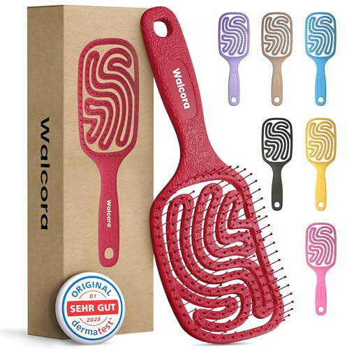 Walcora Haarbürste ohne Ziepen – NEUHEIT 2026 – Entwirrbürste & Detangler Bürste für Damen, Herren & Kinder, für Locken, nasse, feine & lange Haare, Hair Brush - Rot