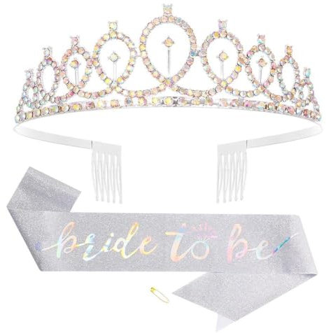 GIVBRO Strass Tiara Krone mit Kämmen Bride to Be Schärpe Braut Stirnband für Junggesellinnenabschied Brautparty Hochzeit Junggesellinnenabschied, Einheitsgröße, Metalllegierung