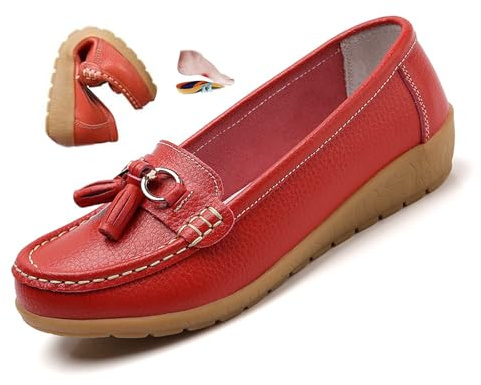 ZPLMIDE Mocasines ortopédicos para mujer de cuero transpirable, de ajuste ancho, mocasines clásicos de tacón de cuña, mocasines casuales sin cordones, zapatos de senderismo