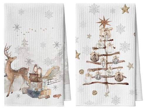 Artoid Mode Schneeflocken Bäume Geschenke Rentier Bar Weihnachten Küchentücher Geschirrtücher, 42x65 cm Mikrofaser Saugfähig Küchen Deko 2er Set